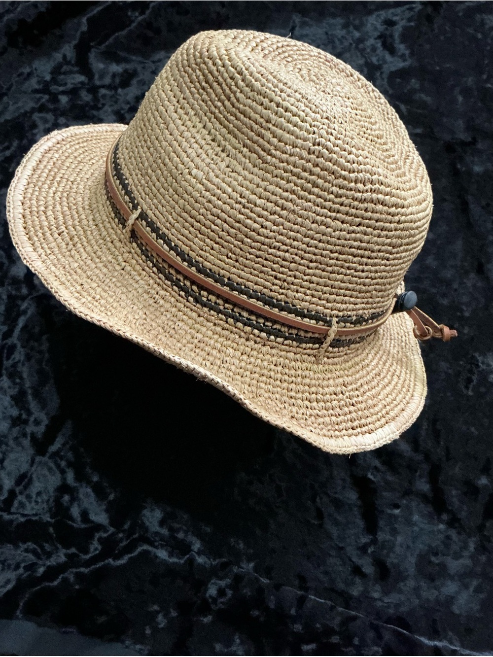 JADEN RAEL 100% RAFFIA Woven Sun Hat with Leather Trim - Natural